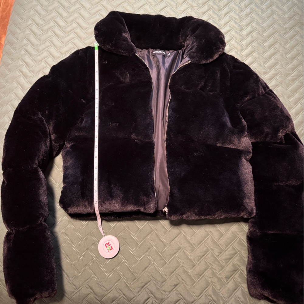 Pretty Little Thing Black Velvet Puffer